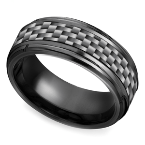 Beveled Carbon Fiber Men's Wedding Ring in Black Titanium (9mm)