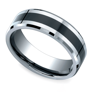 Beveled Ceramic Inlay Men's Wedding Ring in Cobalt (7mm)