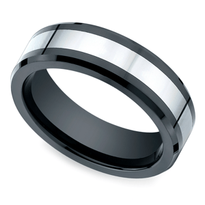 Beveled Cobalt Inlay Men's Wedding Ring in Ceramic (7mm)