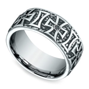 Mens Wedding Ring With Crosses And Black Diamond