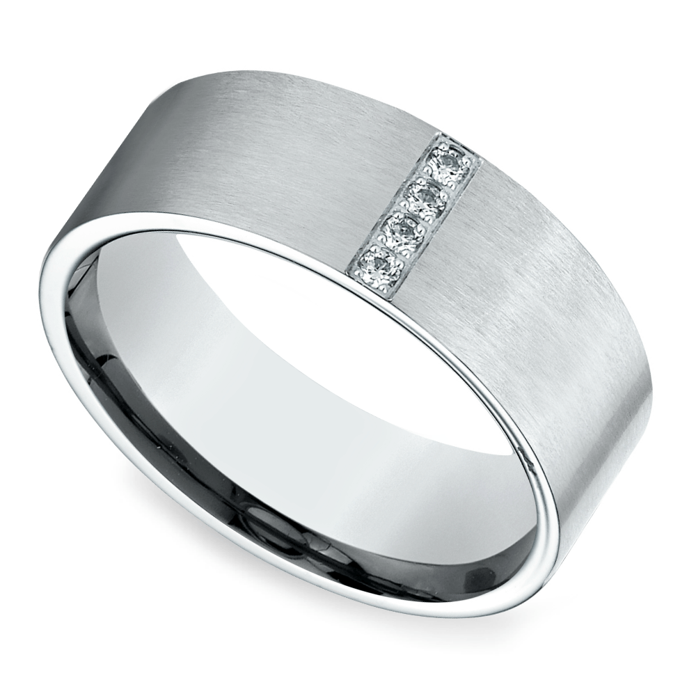 Pave Men's Wedding Ring in White Gold (8mm) | 01