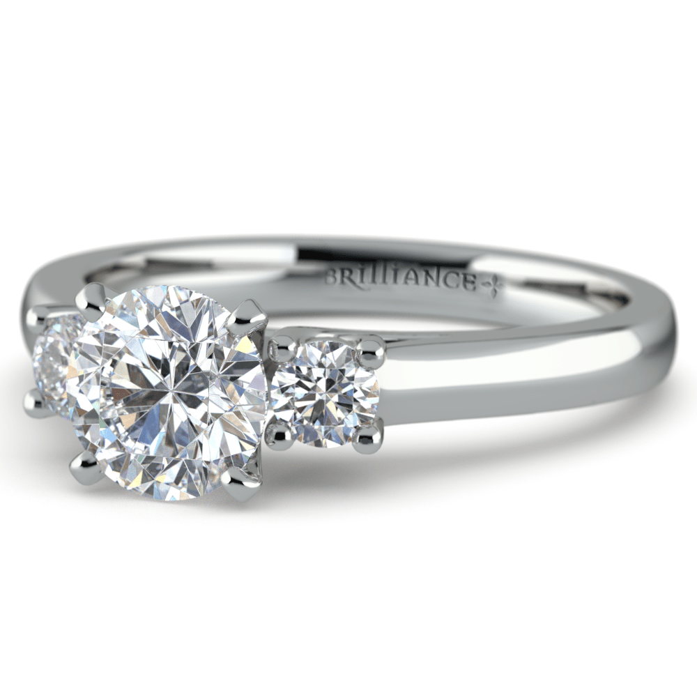 White Gold 3 Stone Round Diamond Engagement Ring  | 04