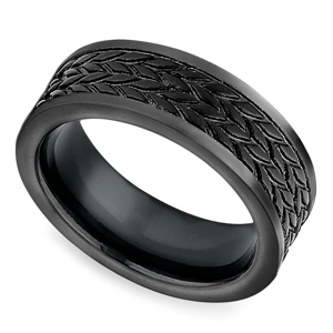 Treaded Pattern Men's Wedding Ring in Blackened Cobalt (7.5mm)